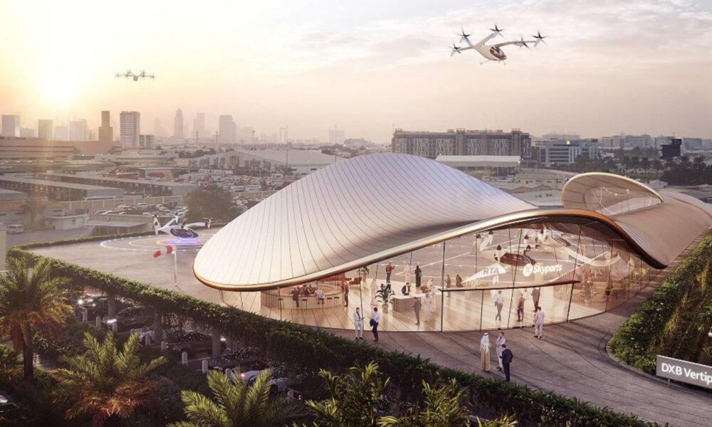 a first glimpse of dubai's air taxis flying past local landmarks