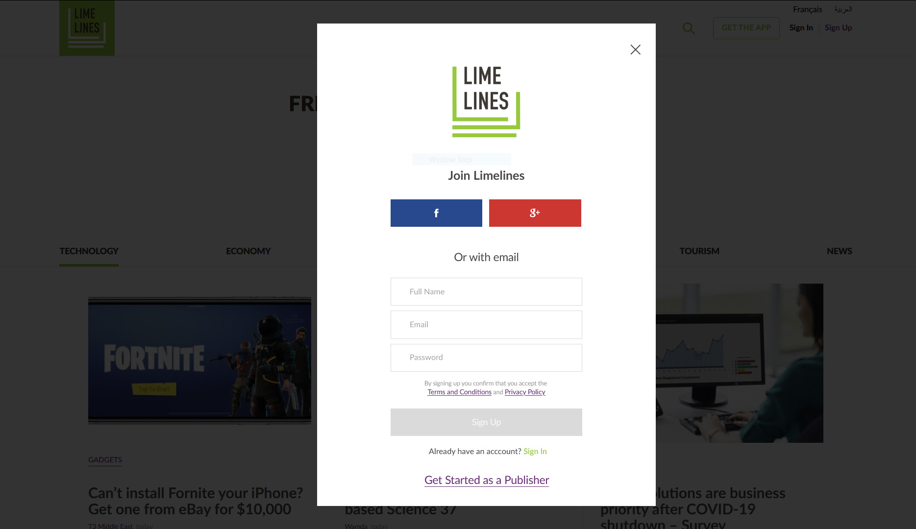 limelines sign up